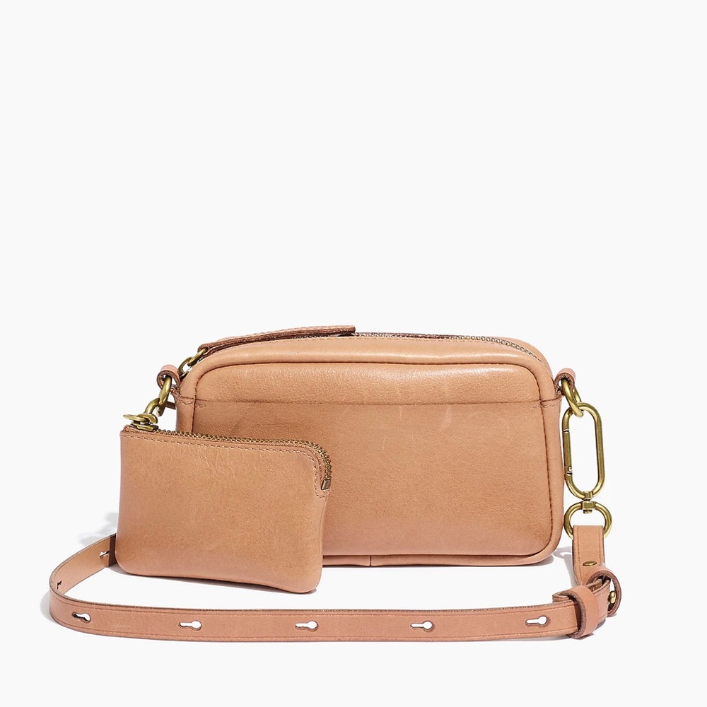 Madewell Tan Leather Mini Camera Bag with Coin Pouch